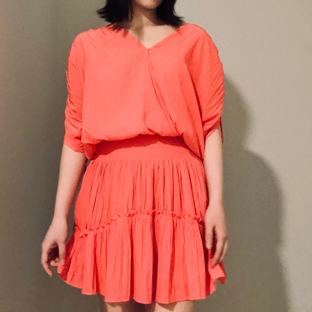Ramy Brook Coral Ruched-Sleeve Tiered Mini Dress - Picture 4 of 10